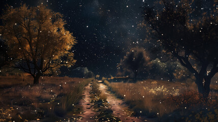 Fototapeta premium blue galaxy stars night under starry sky key center unconnected entertainment banner partially covered fiery particles