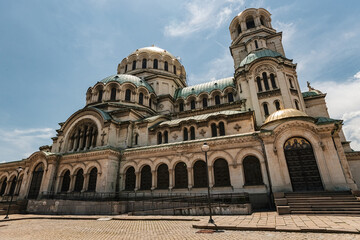 Exterior view of Patriarchal Cathedral of St. Alexander Nevsky on sunny day Sofia Bulgaria