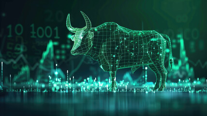 Obraz premium Stock market bull market trading Up trend of graph green background rising price Generative AI.