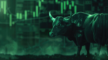 Stock market bull market trading Up trend of graph green background rising price Generative AI.