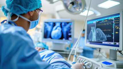 A surgeon performs an operation on a patient in a specialized hospital.