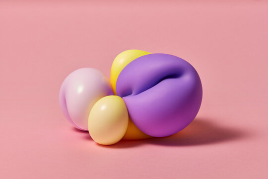 Violet and yellow squish anti stress toys twisted in chaotic shape