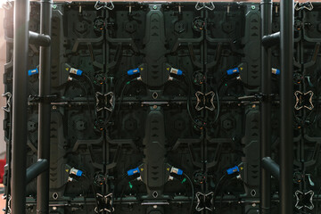 Large LED panels with signal cables during installation