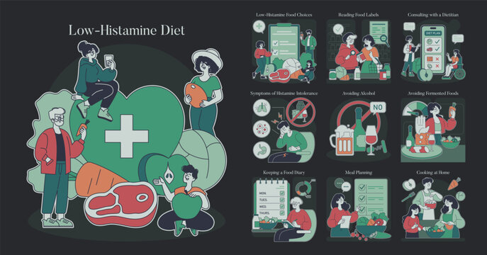 Low Histamine Diet. Flat Vector Illustration