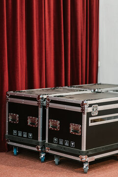 LED panel storage boxes in room during video wall installation