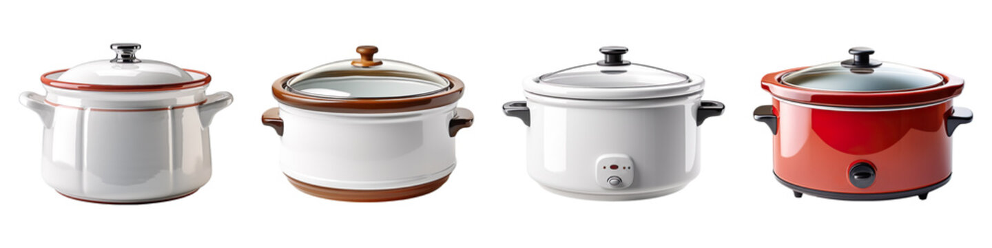 Collection set of crock pot isolated on transparent background