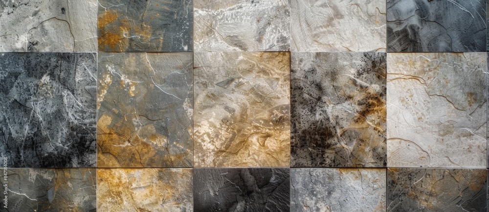 Poster decorative stone tiles on wall with natural textures and colors, creating depth and character. rusti