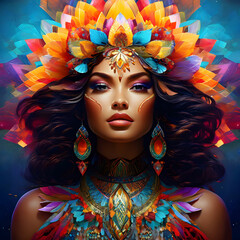 A vibrant and diverse portrait of a woman face adorned with a kaleidoscope of colors