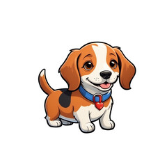 Cute Childish Kawaii Street Dog Puppy Character Sticker Standing with Big Round Eyes, Patchy Fur, and Playful Expression, Thick Black Outline, Thick White Offset, Generative AI.