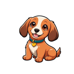 Cute Childish Kawaii Street Dog Puppy Character Sticker Standing with Big Round Eyes, Patchy Fur, and Playful Expression, Thick Black Outline, Thick White Offset, Generative AI.