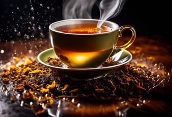 steaming freshly brewed refreshing hot beverage, drink, refreshment, aroma, leaves, kettle, cup, liquid, heat, relaxation, comforting, traditional, morning, ritual