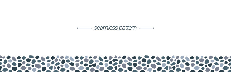 Stones seamless patters vector set. River and sea pebble template background. Paving summer backdrop. Doodle cobblestones and cute rocks wallpaper for interior, travel, beauty and spa, textile design