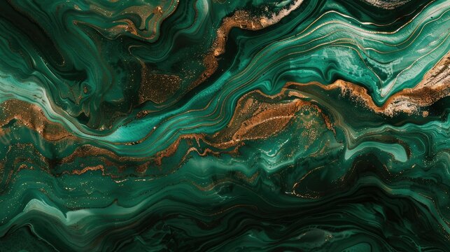 Abstract art background with fluid texture paint in modern style Green waves blending with bronze in a resin painting Abstract fine art pattern on digital paper