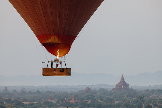 Hot Air Balloon Over Bagan at Sunrise