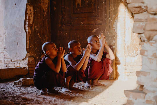 Monks praying in temple