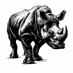 Fototapeta premium A black and white drawing of a rhinoceros on a white background