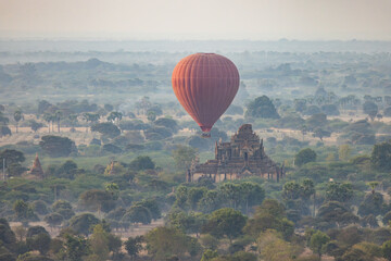 Hot Air Balloon Over Bagan Archaeological Zone