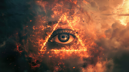 All Seeing Eye of God Burning in Fiery Triangle Eye of Providence Illuminati Masonic Symbol Conspiracy Theory