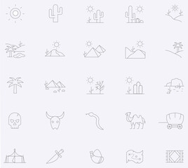 Desert linear icons. Thin line customizable illustration. Vector isolated outline drawing. Editable stroke.