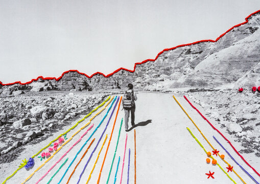 Solo woman travel Contemporary colorful embroidery on nature