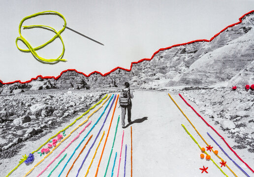 Solo woman travel Contemporary colorful embroidery on nature