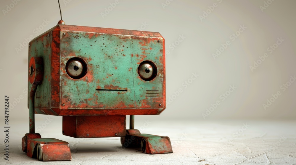 Aufkleber charming robot pointing at blank space with positive expression, ideal for creative projects