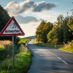 Road in Germany with a sign "Antworten", way to descisions