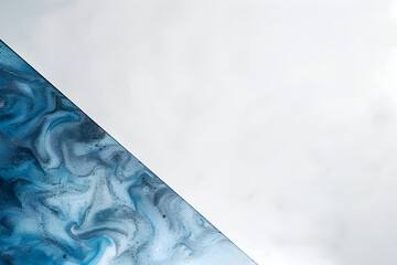 Abstract white and blue marbled background with swirl patterns, perfect for modern design projects, invitations, or decor, with copy space