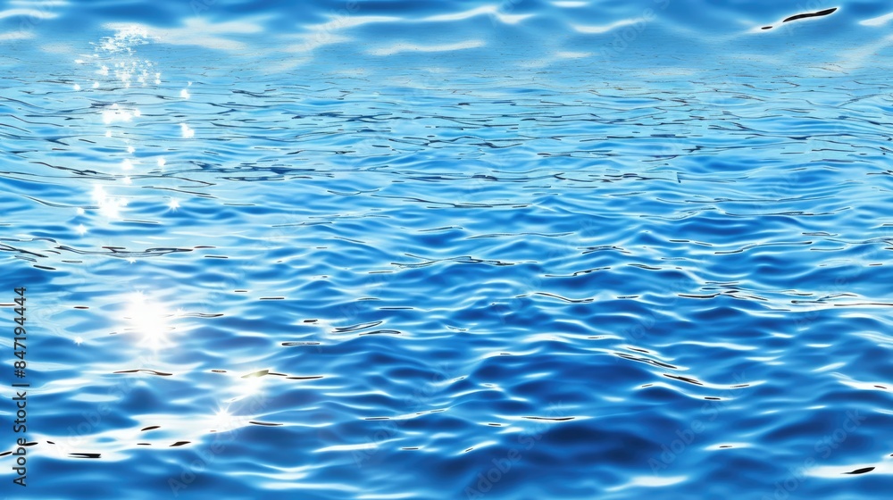 Poster the blue sea water surface, adorned with the sun's reflection, creating ripples and waves that form 