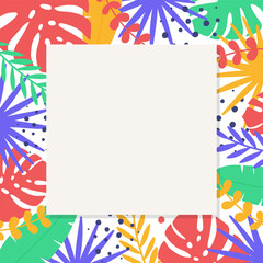 Obraz premium Summer background with tropical leaves. Jungle concept. Vector illustration