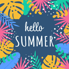 Design of a summer background with tropical leaves. Vector illustration