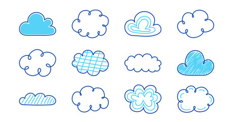 Set with hand drawn cloud icons. Vector illustration