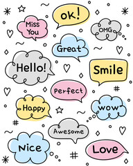 Cartoon speech bubbles set. Cartoon style balloons with text message. Vector illustration