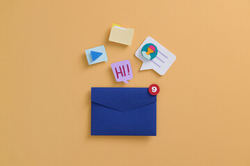 Open letter in envelope with bell notification and new message.