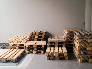 Goods loading bay with wooden pallets. 