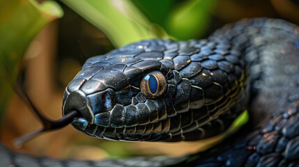 Obraz premium Close up image of a water snake posing at a wildlife conservation facility