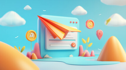 Template to sign up for a newsletter with a cartoon paper arts