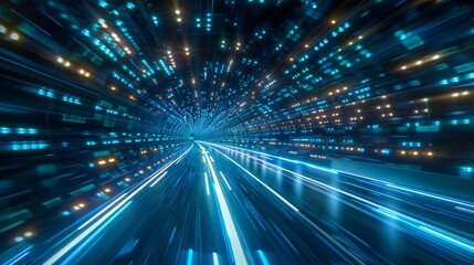 Abstract Blue Light Trails: Digital Technology blur Background