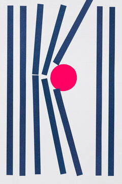 Modern abstract collage with a circle breaking a series of lines