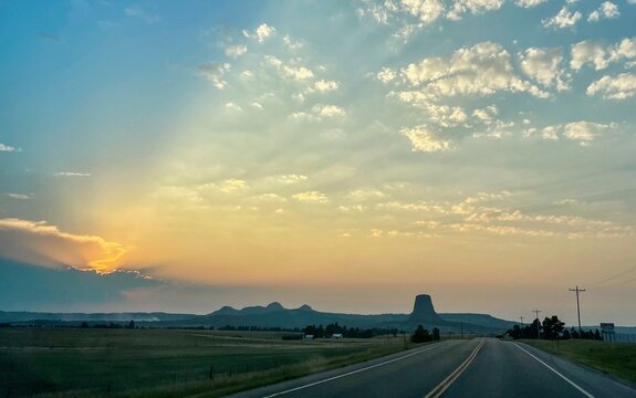 Sunset Road to Devil's Tower