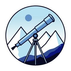 telescope against a backdrop of mountains and sea