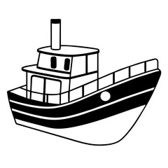 Obraz premium vector illustration of a black and white tugboat.