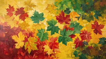 Autumn Foliage Maple Leaves in Yellow Red and Green Hues