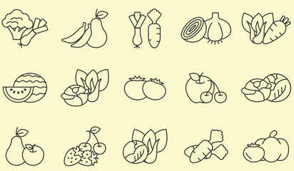 Vegetables and Fruits icons. Food line icons.