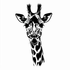 A black and white drawing of a giraffe 's head