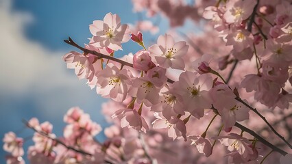Fototapeta premium Beautiful flowers of japanese sakura delicate flowering branche
