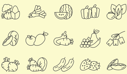 Vegetables and Fruits icons. Food line icons.
