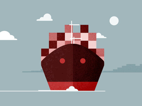 Freight ship with cargo containers sailing in ocean