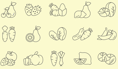 Vegetables and Fruits icons. Food line icons.