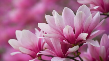 Close up picture of pink blooming magnolia blossoms